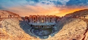 Pamukkale Amphitheater in ancient city of Hierapolis Turkey